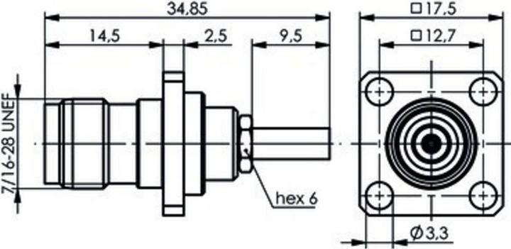 Immagine prodotto Telegärtner Connettore cavo femmina TNC con flangia 50 Ohm, crimpare/crimpare, A2903, Z54, G07 (RG-316/U) (Cavi antenna)