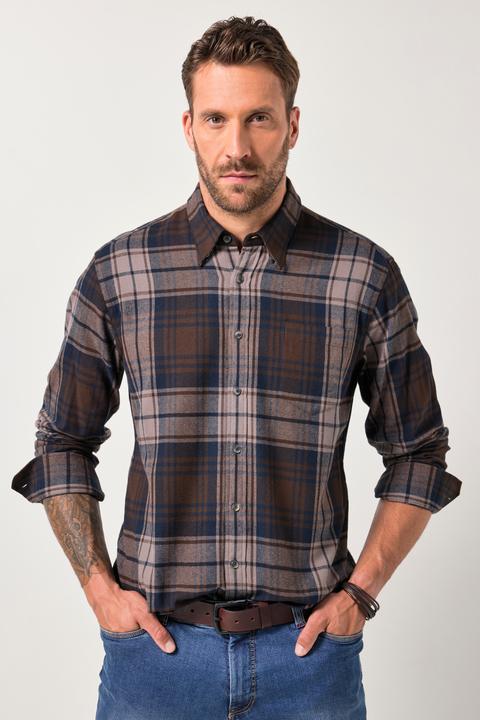 Produktbild JP1880 Karo-Flanellhemd, Langarm, verdeckter Buttondown-Kragen, Modern Fit (8XL)