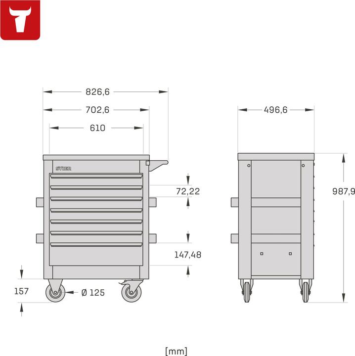Nutritional values and ingredients Stier Premium workshop trolley with stainless steel work surface