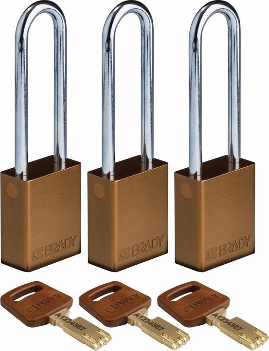 Produktbild Brady Safekey Aluminium-Vorhängeschloss mit Stahlbügel, Braun, 76 mm Bügelhöhe, 6.4 mm Bügeldurchm