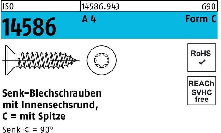 Produktbild Senkblechschraube ISO 14586 m.Innensechsrund/Spitze 4,8 x 80 -T25 A 4 (250 Schrauben pro Stück)
