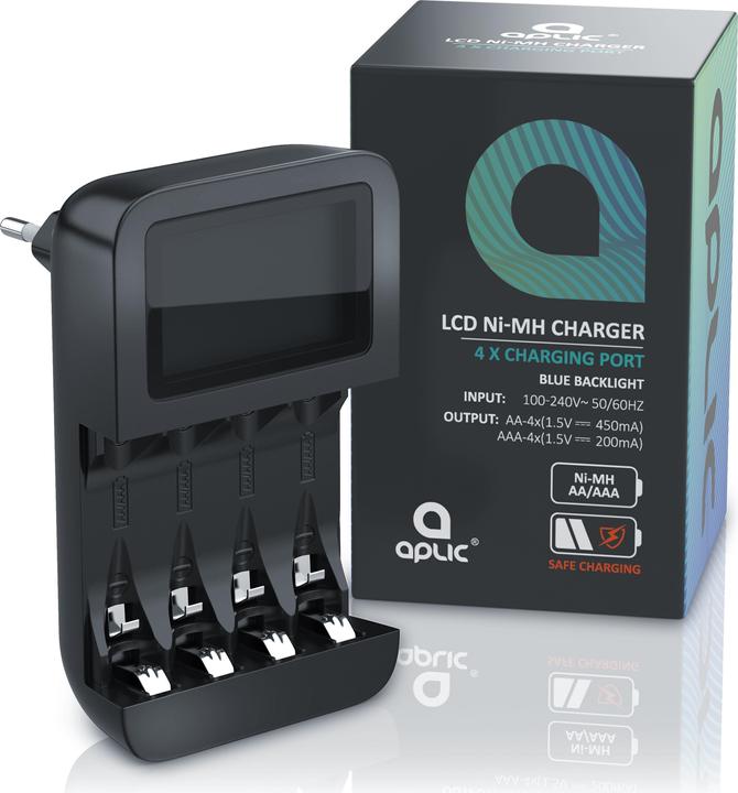 Produktbild Aplic Batterie Ladegerät 2700 mA, Universal 4-Schacht Batterielader geeignet für Typ AA / AAA NiMH Akkus (1 Stk., AA, AAA, 1000 mAh, Ladegerät ohne Akku)