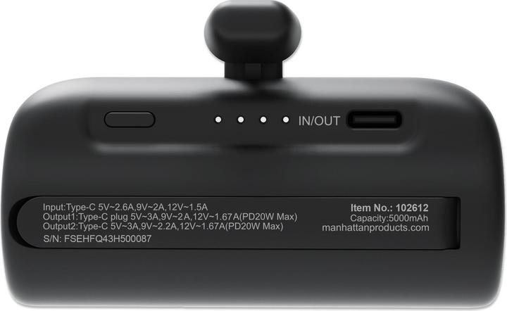 Produktbild Manhattan PD Powerbank 5000mAh Typ-C St. 20W schwarz (5000 mAh, 20 W, 20 Wh)