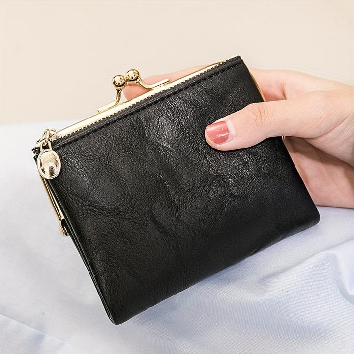 Actual product image Only-Bags.Store Solide Farbe vielseitige kurze Brieftasche, Vintage Clutch Coin Purse Credit Card Holder mit
