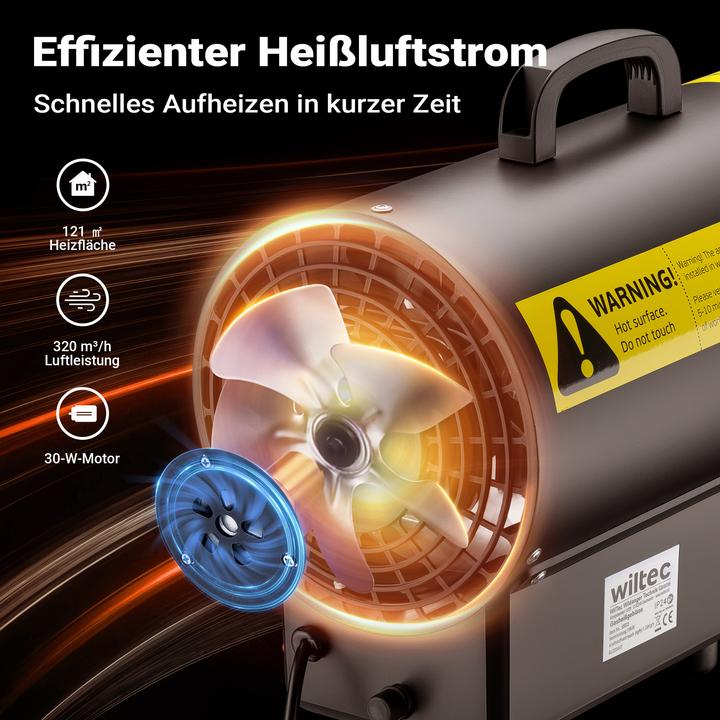 Actual product image Wiltec Gasheizgebläse 15kW Heizkanone 30W Gas Heissluftgenerator LPG Bauheizer (15000 W)