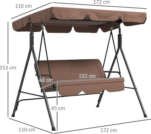 Produktbild Swisshandel24 Hollywoodschaukel 3-Sitzer mit Verstellbarem Dach, wasserabweisend bis 200 belastbar, für Garten, Ba