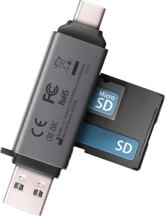 Actual product image Axagon CRE-DAC External USB 3.2 Gen1 Type-C+Type-A 2-slot SD/microSD (USB 3.0)