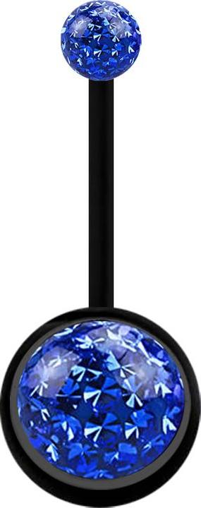 Star Piercing Banane schwarz mit zwei Kristallkugeln dunkelblau Epoxy Schutzschicht (Bioflex, ohne Messing)