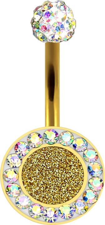 Star Piercing Banane vergoldet mit Glitter und Kristall multicolor (ohne Messing, Chirurgenstahl 316L)