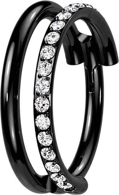 Produktbild Star Piercing Micro Segmentring klappbar schwarz zwei Ringe reihe Kristalle (ohne Messing, Titan G23)