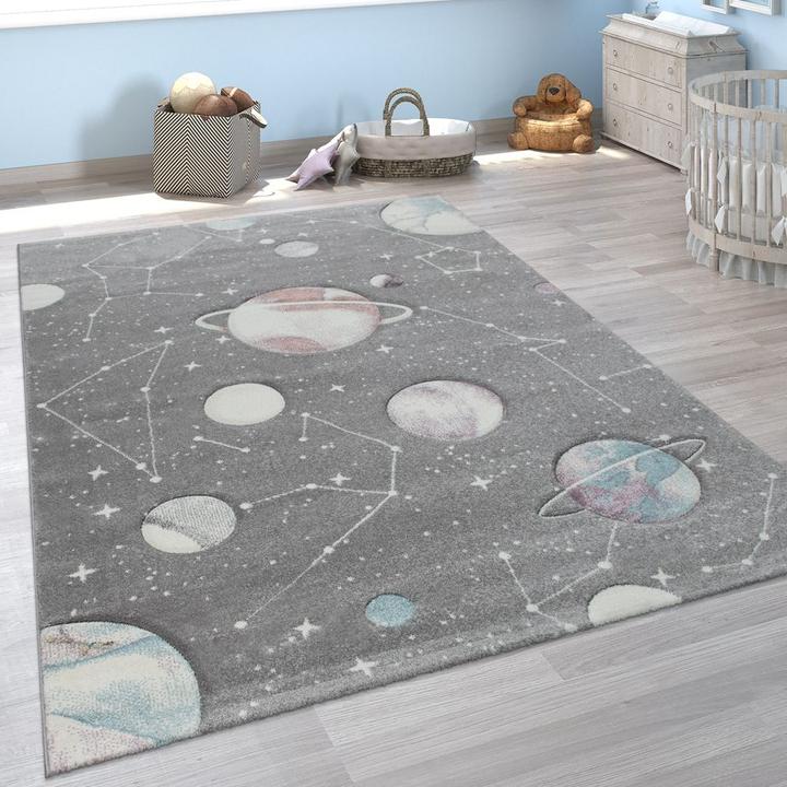 Produktbild Paco Home Kinder-Teppich Kinderzimmer Planeten Sterne Grau - 200x290