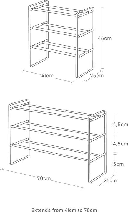 Actual product image Yamazaki 3-tier extendable shoe rack FRAME (41 x 25 x 46 cm)
