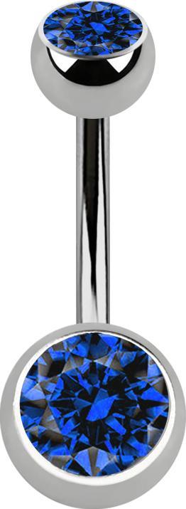 Immagine prodotto Star Piercing Banana argento con due sfere argento con cristallo blu scuro (senza ottone, Titanio G23)