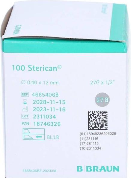 Produktbild B.Braun Nadel 27G 0.40 x 12mm grau Luer, 100 Stück