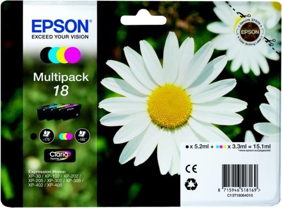 Produktbild Epson 18 Multipack - 4er-Pack - Schwarz, Gelb, Cyan, Magenta (M, C, Y, BK)