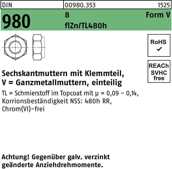 Productafbeelding Zeskantmoer DIN 980 w.klemdeel VM 24 8 zinklamel. glijdflZnnc 480h-L (M24)