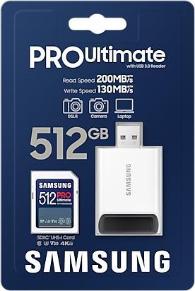 Produktbild Samsung PRO Ultimate mit USB-Cardreader (512 GB, SDXC, U3, UHS-I)