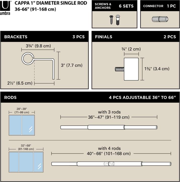 Produktbild Umbra Vorhangstange Cappa 92-168 cm, Silber
