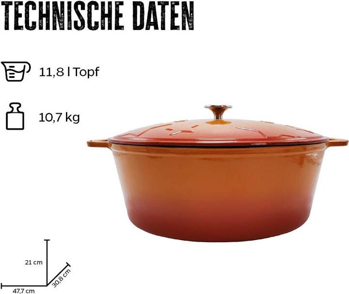 Produktbild Grillfürst Dutch Oven Sternentöpfchen / Gusseisen Bräter - emailliert - XL - orange
