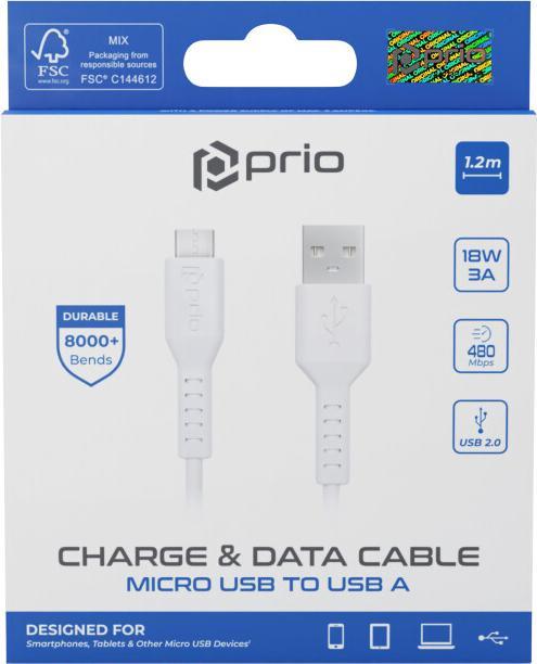 Image du produit prio Câble Charge & Sync Micro USB vers USB A 1,2m blanc (1.20 m, USB 2.0)
