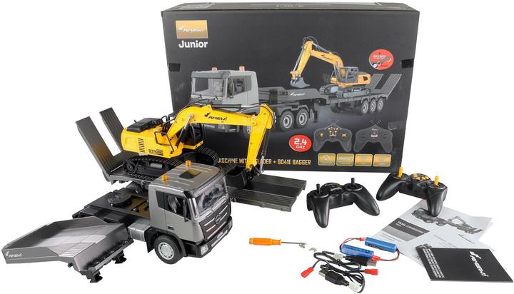Produktbild Amewi 2-in-1 Tieflader/Bagger-Set G836E/G041E 1:24 RTR (RTR Ready-to-Run)