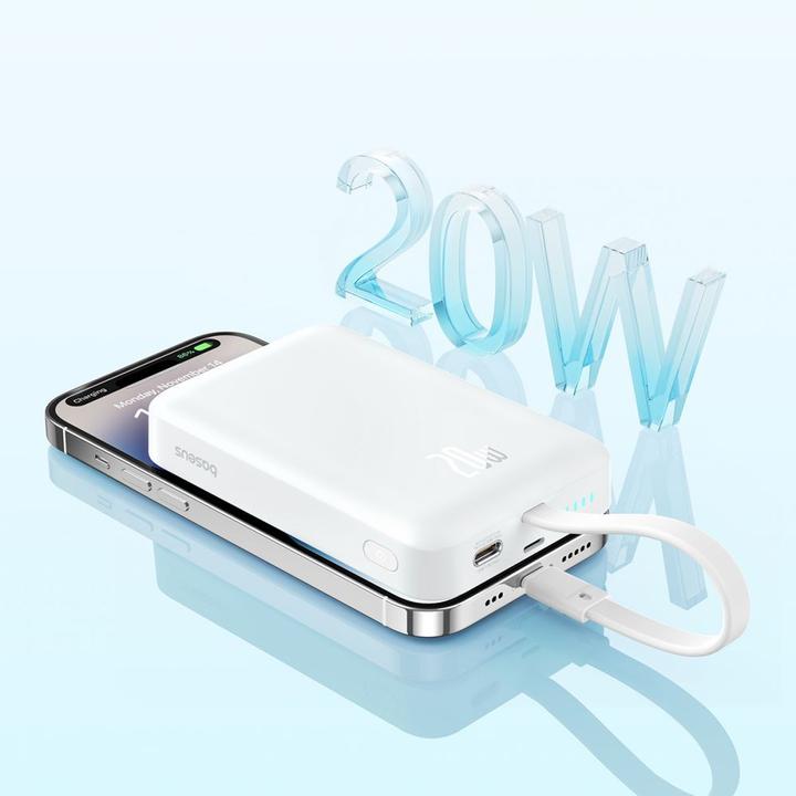 Productafbeelding Baseus Powerbank Magnetic Mini 10000mAh 20W MagSafe (wit) (10000 mAh, 20 W, 20 Wh)