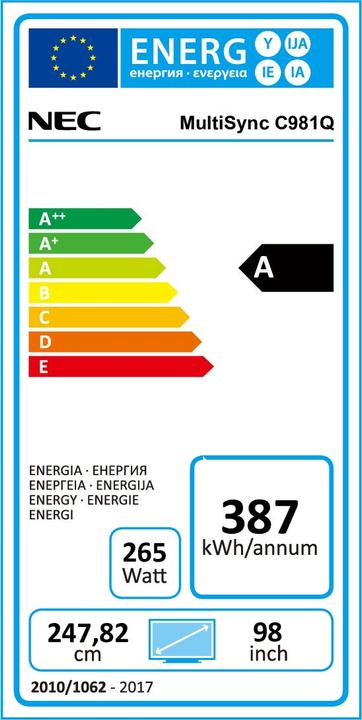 Energie-Label NEC MultiSync C981Q (3840 x 2160 Pixel, 98")