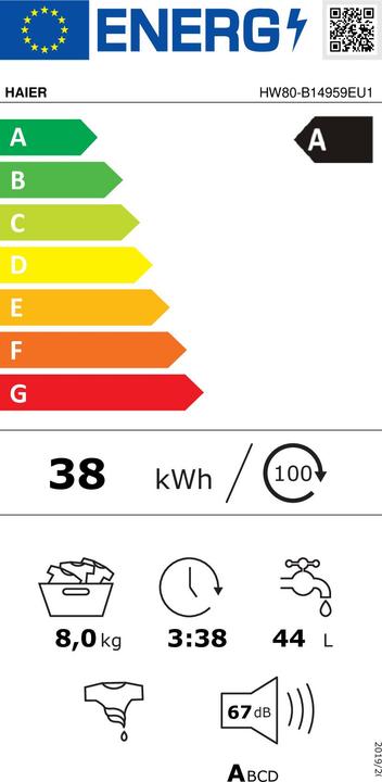 Energie-Label Haier HW80-B14959EU1 (8 kg, Links)