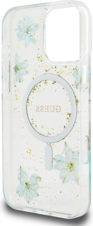 Actual product image Guess Case Resin Flowers Glitter MagSafe for iPhone 16 Pro Max turquoise (Apple iPhone 16 Pro Max)