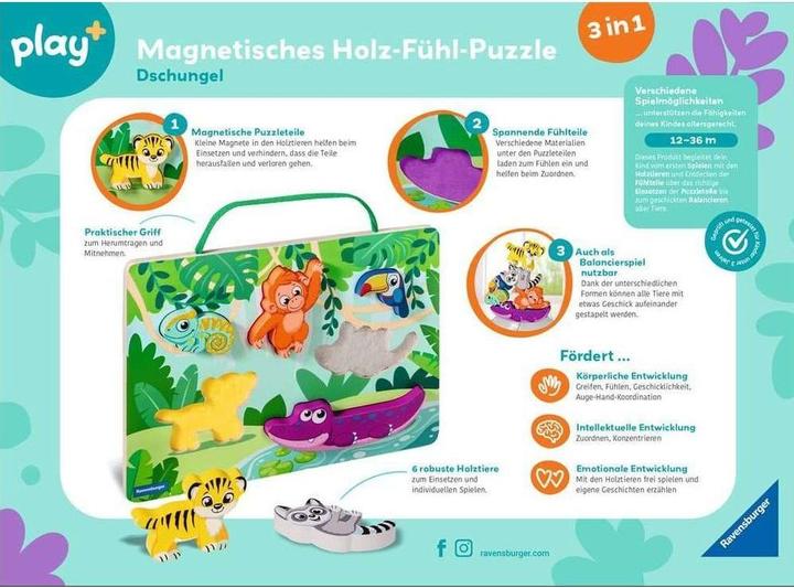 Produktbild Ravensburger Magnetisches Holz-Fühl-Puzzle: Dschungel (6 Teile)
