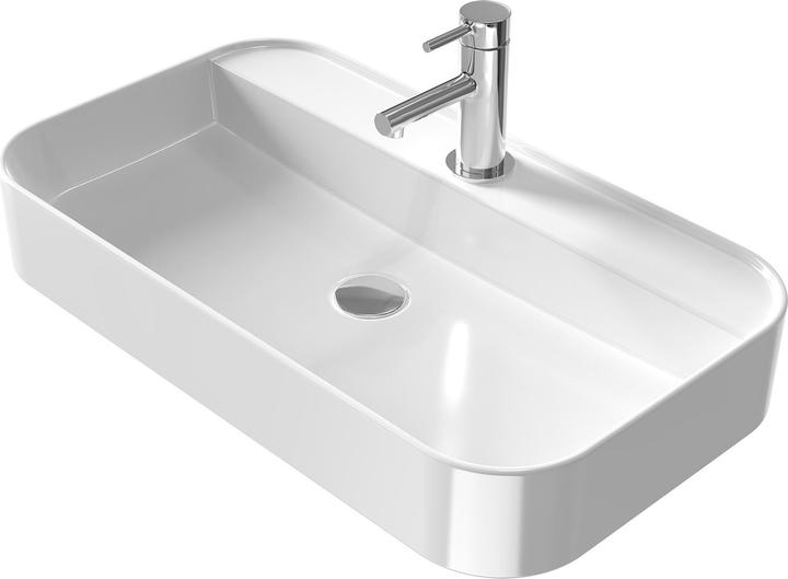 Emke Countertop Washbasin, Ceramic, Wall-mounted/Countertop, Glossy White, with Tap Hole, 700x400x110mm (400 mm, 700 mm)