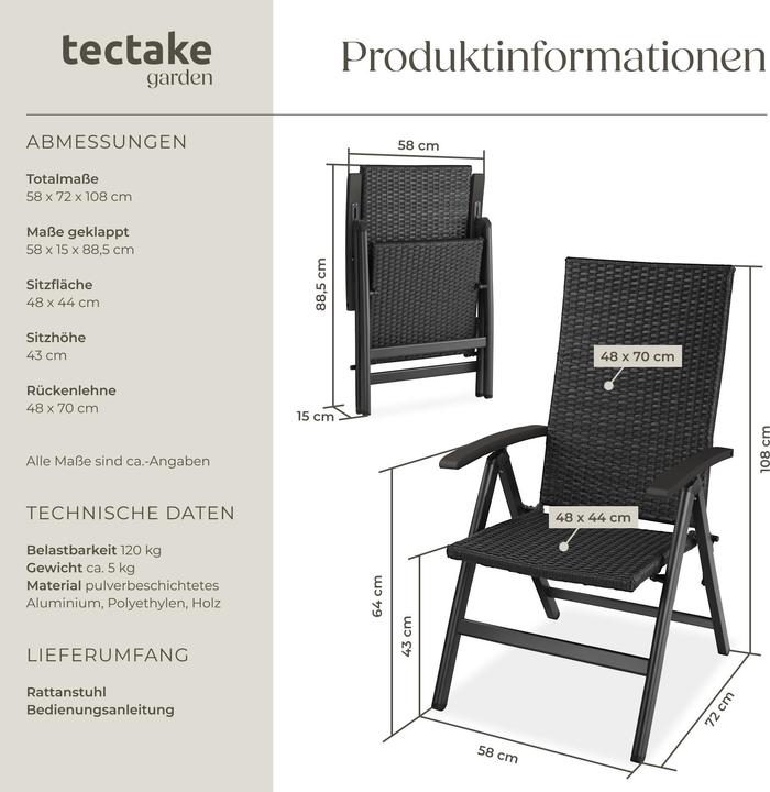Produktbild tectake Rattanstuhl Melbourne klappbar