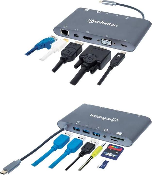Actual product image Manhattan SuperSpeed USB-C to 7-in-1 Docking Station (Docking port (proprietary), 1 Ports)