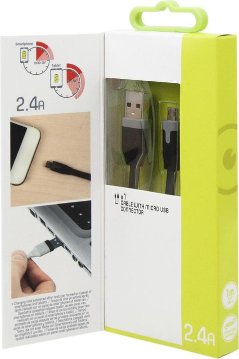 Produktbild Muvit Tab Cable Plat Charge & Synchro 2.4a Usb/Micro-Usb 1m Noir (1 m, USB 2.0)