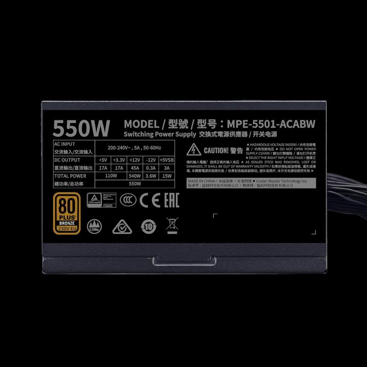 Image du produit Cooler Master MWE 550 Bronze 230V V2 - 550 W - 200 - 240 V - 50/60 Hz - 5 A - actif - 110 W (550 W)