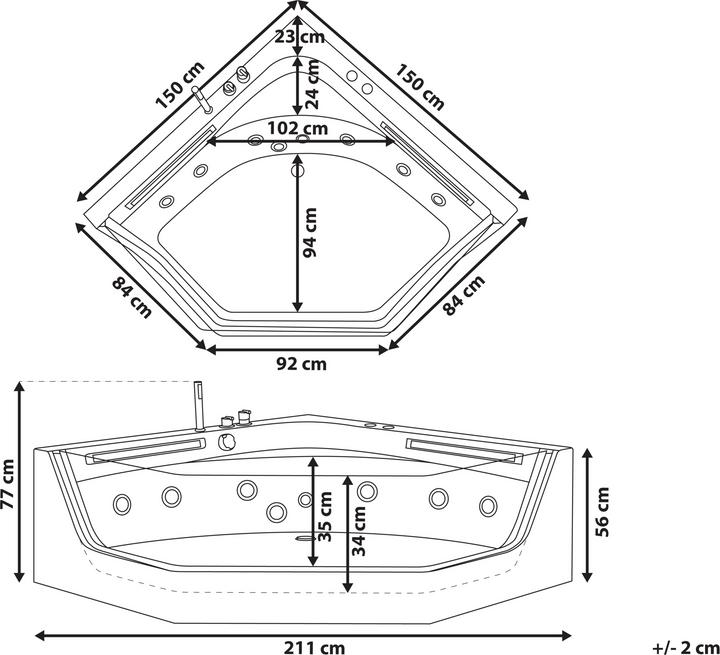 Actual product image Beliani Whirlpool bath corner model with LED 211 x 150 cm CACERES (335 l, 211 cm, 150 cm)