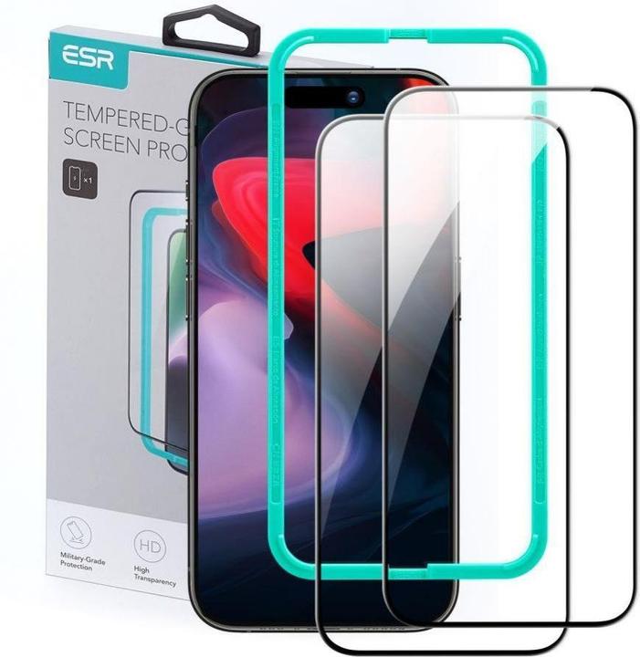 Productafbeelding ESR Getemperd Glas 2-Pack Iphone 15 Pro Zwart (2 Stuk, Apple iPhone 15 Pro)