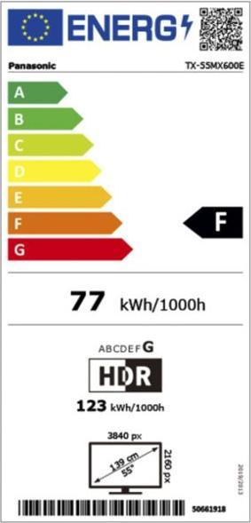 Energy Label Panasonic TX-55MX600E (55", MX600E, LED, 4K, 2023)