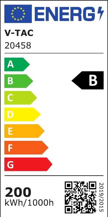 Energie-Label V-TAC VT200185 200W LED Fluter SMD Schwarzer Körper 6400K 185 lmW (31500 lm, IP65)
