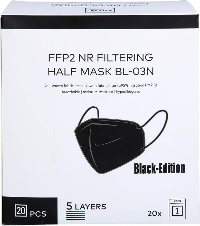 Produktbild blnk Hygiene Mund-Nasen-Maske 20-Pack ** schwarz (FFP2, 20 x)