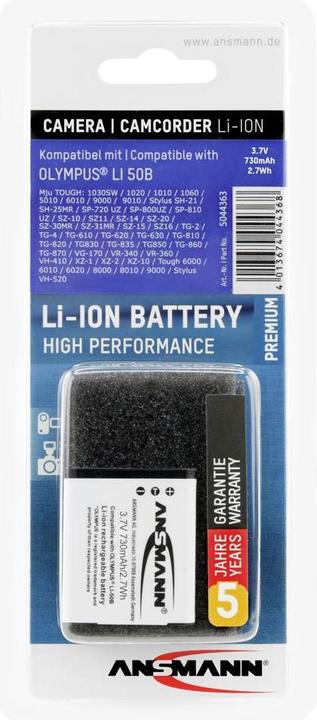 Actual product image Ansmann LI-50B, replacement battery for Olympus cameras (Camera battery)