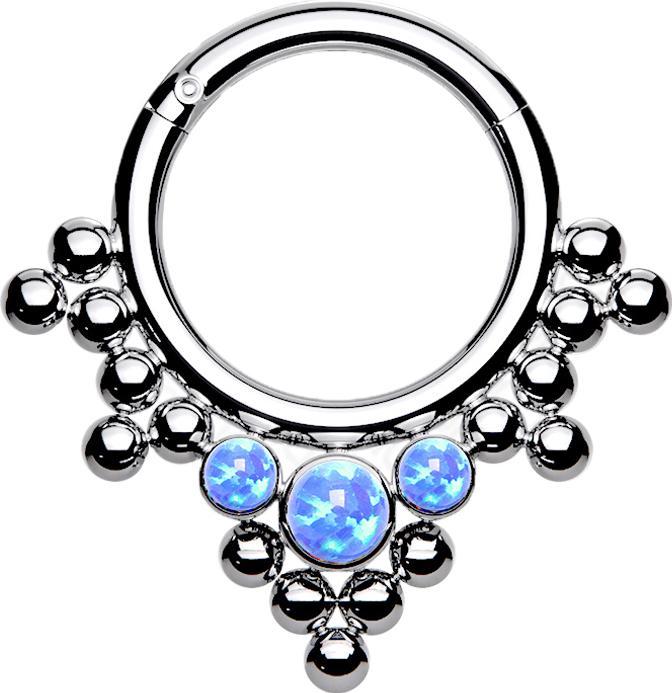 Actual product image Star Piercing Micro segment ring hinged silver balls triangles with opal blue (Titanium G23, without brass)