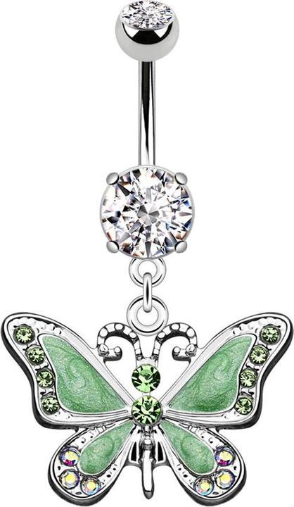 Star Piercing Banane silber mit Anhänger Schmetterling grün (Chirurgenstahl 316L)