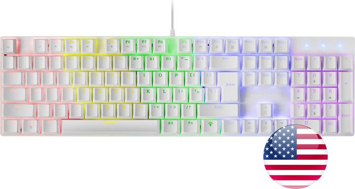 Actual product image Mars Gaming MK422 White RGB Gaming Keyboard Brown Mechanical Switch US Language (US, Cable)