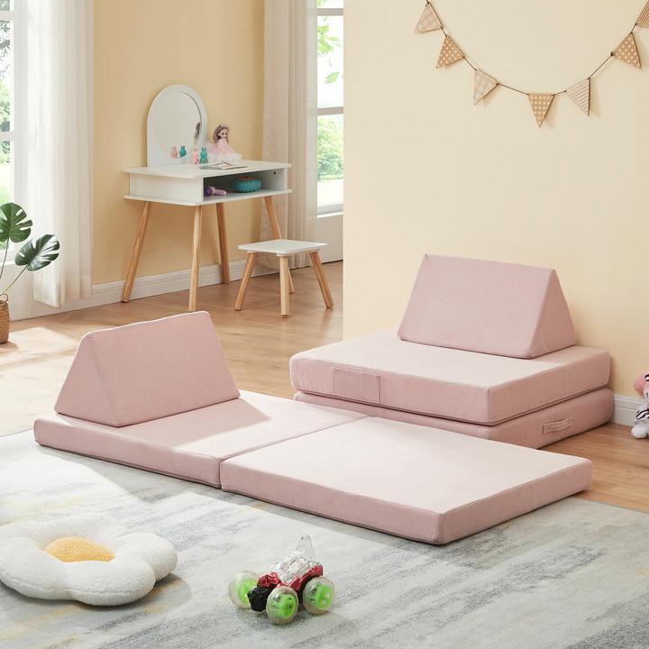 Produktbild En.Casa Spielsofa Norhulta 5-tlg. 150x66x46 cm Cord Rosa (Kindersofa)