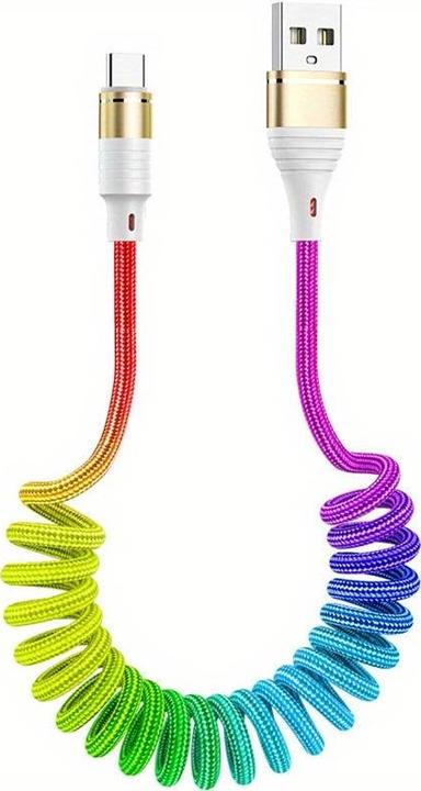 Image du produit PhoneLook Câble USB-A vers USB-C extensible en nylon tressé multicolore rainbow (1 m, USB 3.2 Gen 1)