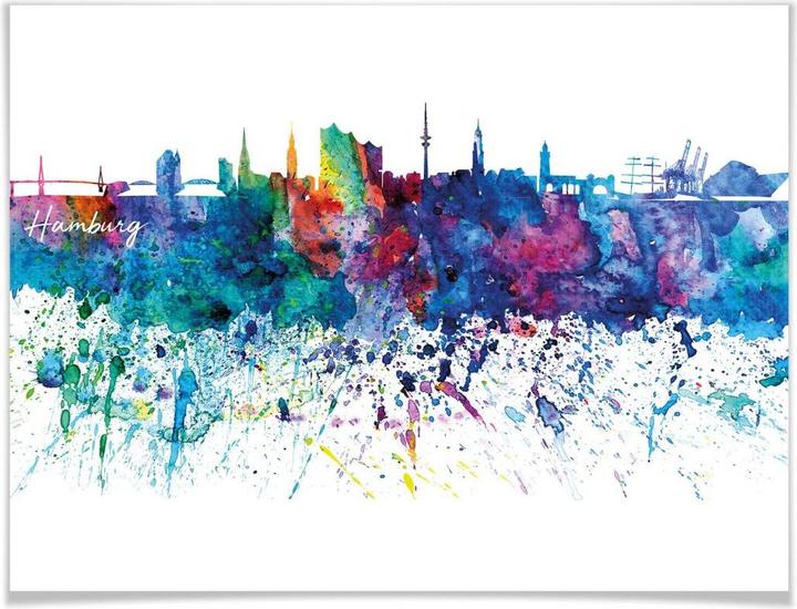 Produktbild Trenddeko Hamburg Aquarell Skyline (80 x 60 cm)