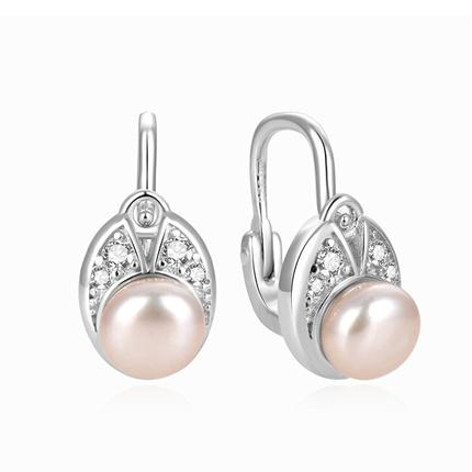 Beneto Elegant silver earrings with real river pearls AGUC2579DP (L)