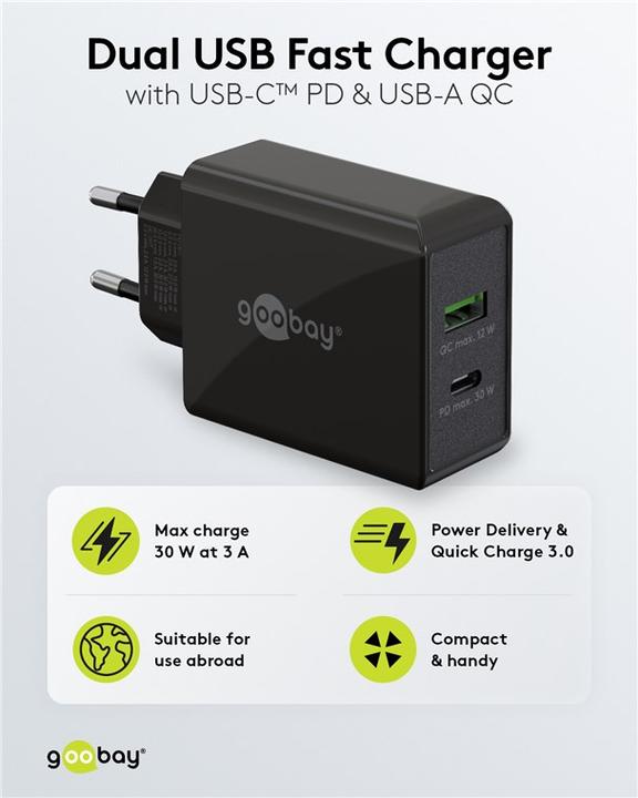 Produktbild Goobay Dual USB Schnellladegerät (30 W)