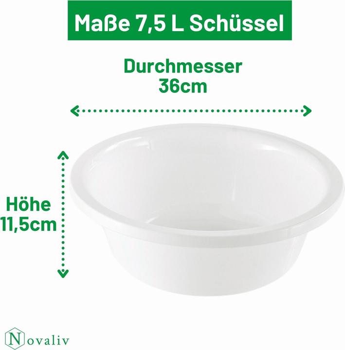 Produktbild Novaliv Spülschüssel Rund 7,5L, D36 cm, Weiss, BPA-frei Spülmaschinenfest Ideal für Küche und Camping